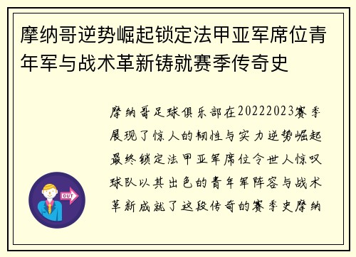 摩纳哥逆势崛起锁定法甲亚军席位青年军与战术革新铸就赛季传奇史